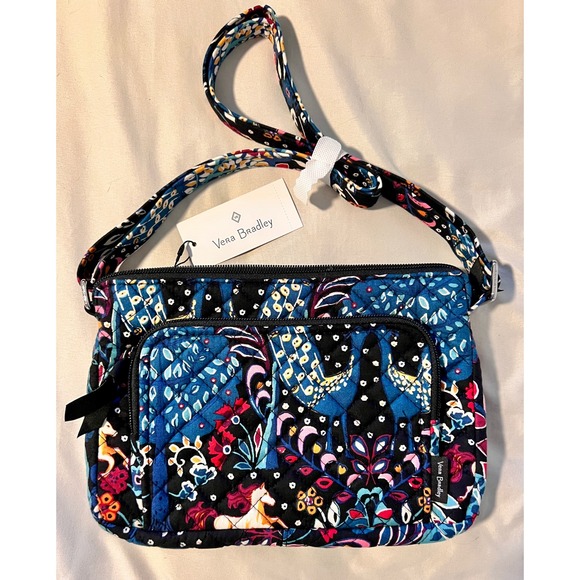 Vera Bradley Handbags - Vera Bradley NWT Floral Quilted Crossbody Shoulder Bag Petite Purse Black Blue